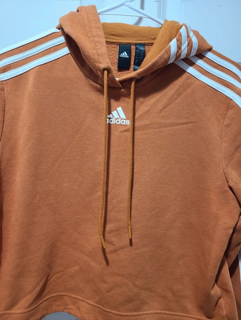Adidas Orange white cropped fleece Sweatshirt hoodie Small - Picture 5 of 6